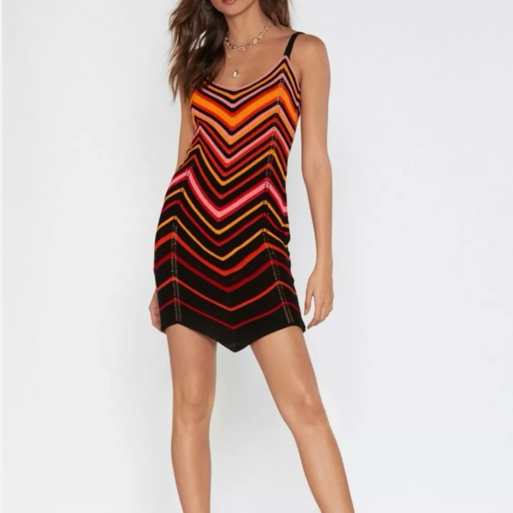 Nasty Gal Vibrant Chevron Striped Knitted Mini Dress with Spaghetti Straps